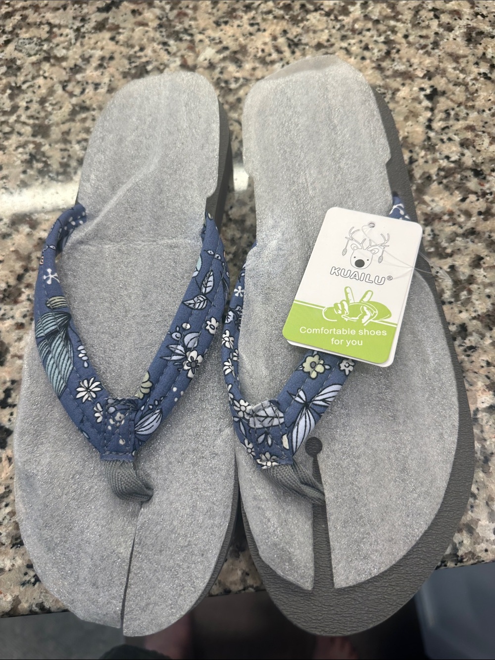 Kualiu Blue Floral Women's Sandals - Cushioned Slip-On Flip Flops